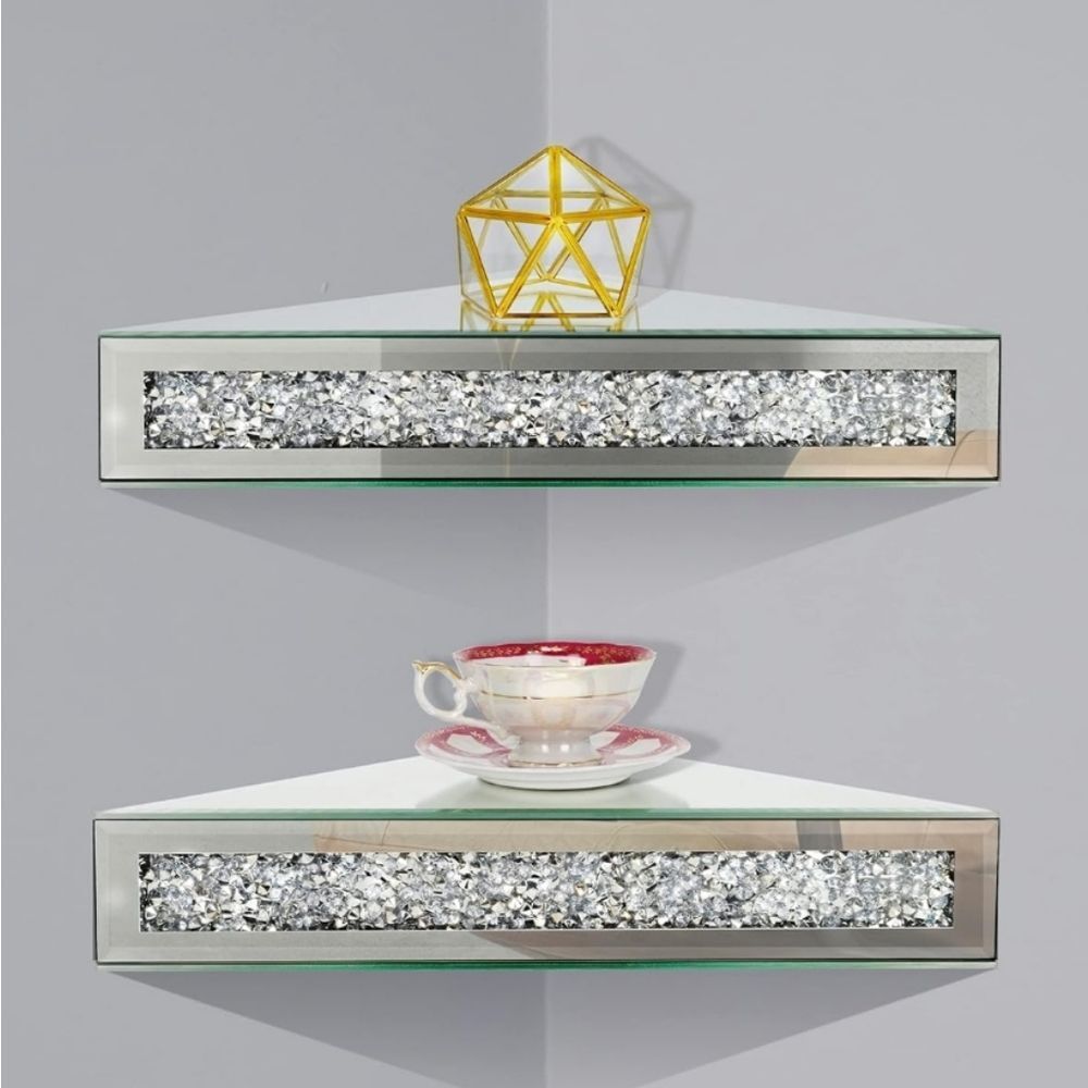 Beekman Homes Crushed Diamond Mirrored Corner Shelves